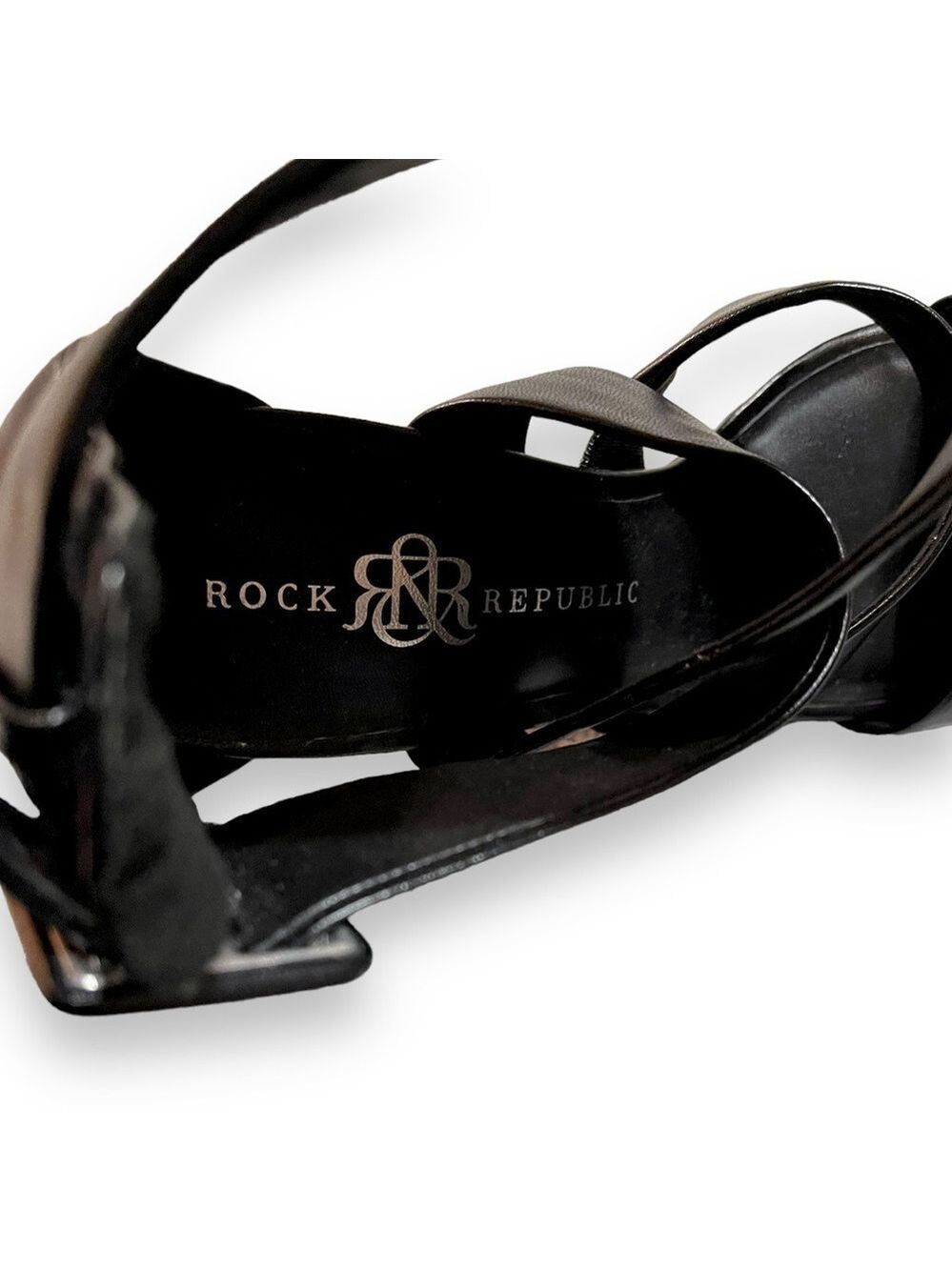 Rock & Republic Black Stiletto 5” Heel Sandals Criss Cross Ankle Strap Size 10M - Picture 8 of 9